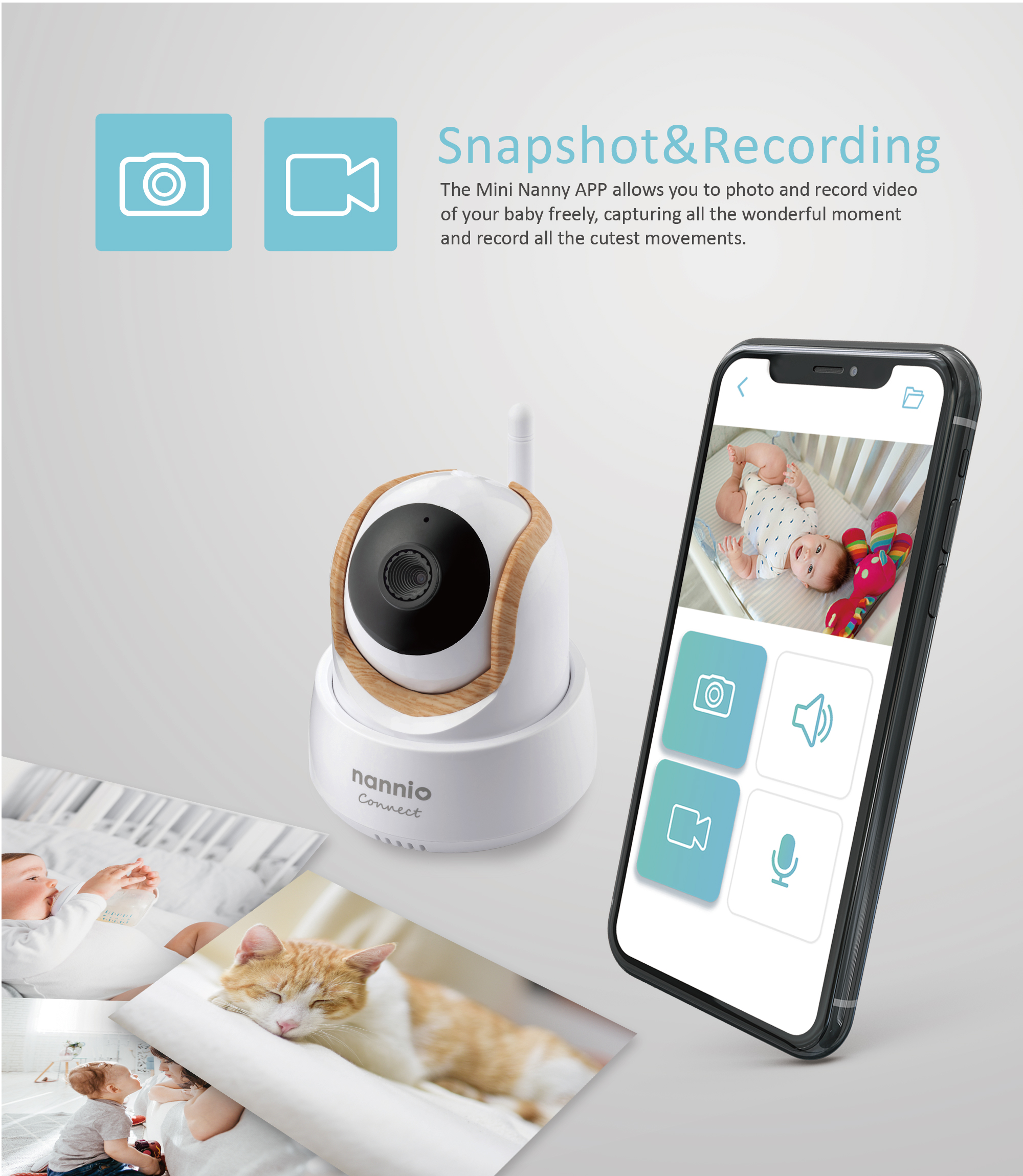 nannio Monitor de bebé Hero2 Video Monitores de bebé con cámara y audio,  conversación bidireccional, visión nocturna automática, activación por voz,  5